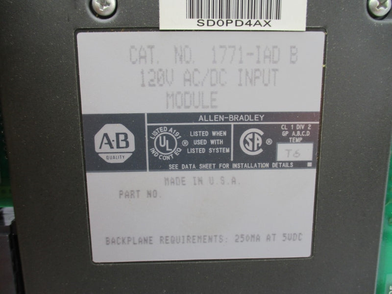 ALLEN BRADLEY 1771-IAD SER. B 120VAC/DC NSMP