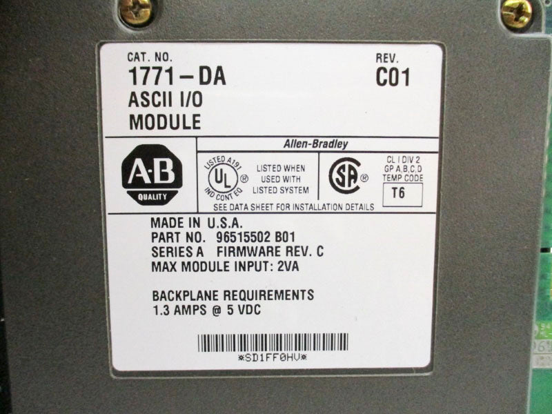 ALLEN BRADLEY 1771-DA SER. A F/W C 5VDC 1.3A NSMP