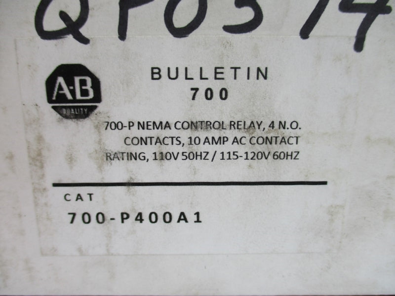 ALLEN BRADLEY 700-P400A1 SER. B 110/115-120V 10A (WH) NSMP