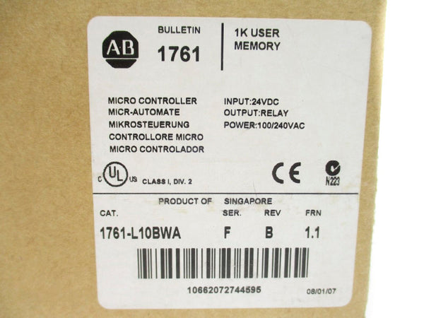 ALLEN BRADLEY 1761-L10BWA SER. F F/W 1.1 24VDC REV. B NSMP