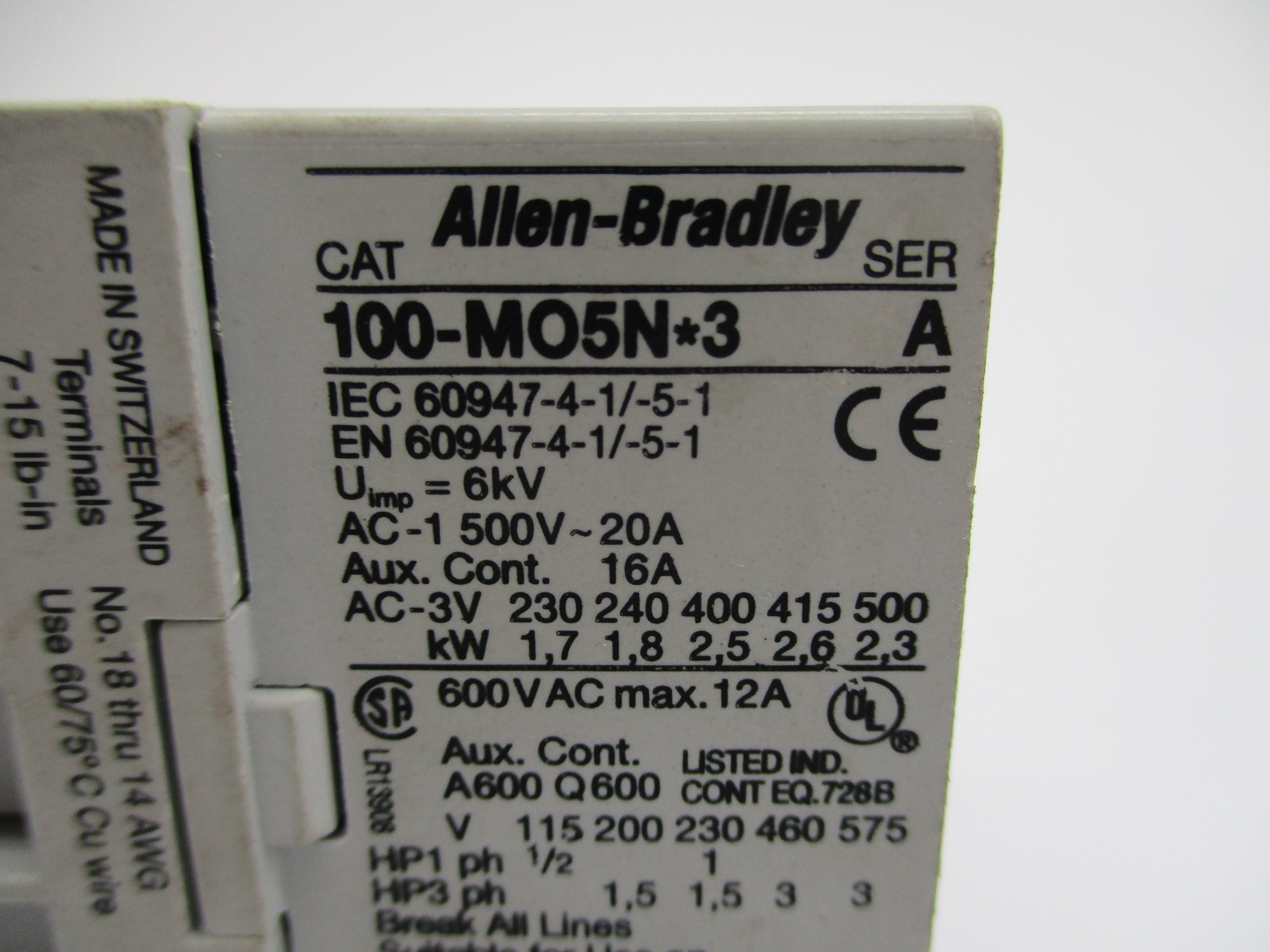 ALLEN BRADLEY 100-MO5ND3 SER. A 110/120V UNMP