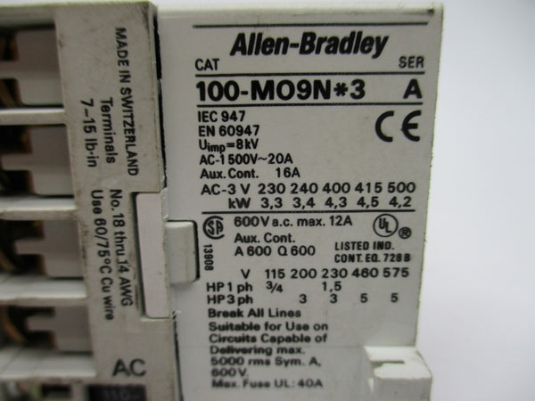 ALLEN BRADLEY 100-MO9ND3 SER. A 110/120V 16A NSNP