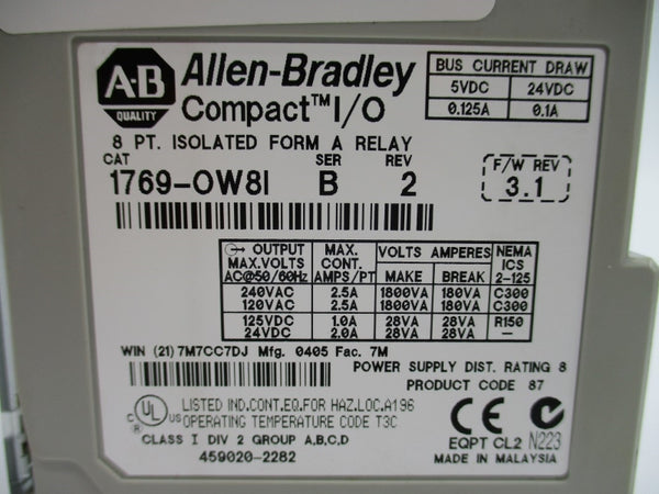 ALLEN BRADLEY 1769-OW8I SER. B F/W 3.1 24VDC 0.1A (AS PICTURED) NSNP