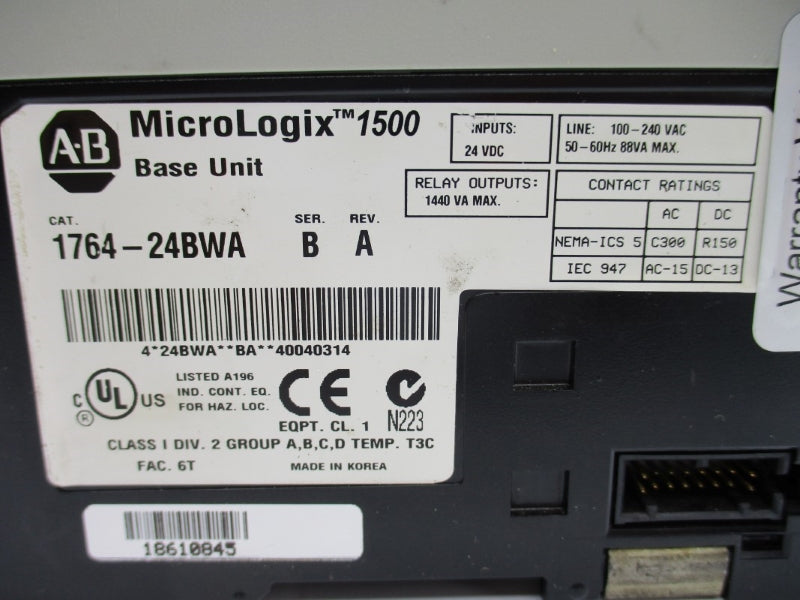 ALLEN BRADLEY 1764-24BWA SER. B 24VDC NSNP