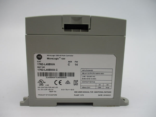 ALLEN BRADLEY 1762-L40BWA SER. C F/W 14 100-240VAC NSMP