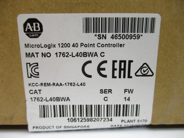 ALLEN BRADLEY 1762-L40BWA SER. C F/W 14 100-240VAC NSMP