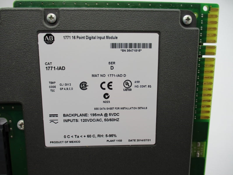 ALLEN BRADLEY 1771-IAD SER. D 120VDC/AC  0.195A NSMP