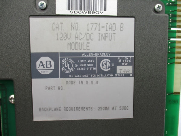 ALLEN BRADLEY 1771-IAD SER. B 120VAC/DC NUPI