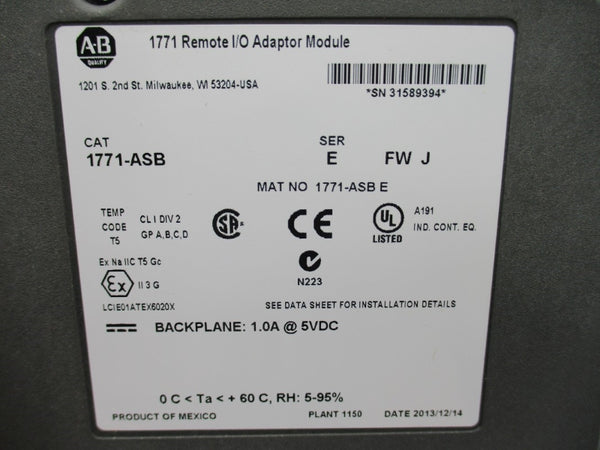 ALLEN BRADLEY 1771-ASB SER. E F/W J 5VDC 1.0A NSMP