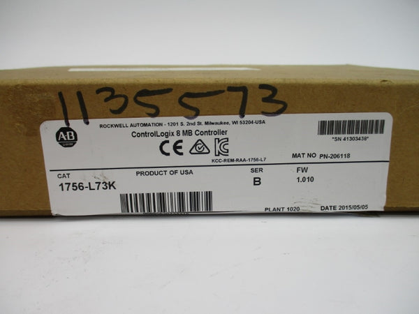 ALLEN BRADLEY 1756-L73K SER. B F/W 1.010 5.1VDC NSMP