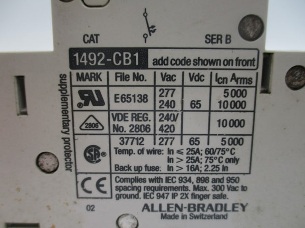 ALLEN BRADLEY 1492-CB1G030 SER. B 277VAC 3A NSNP
