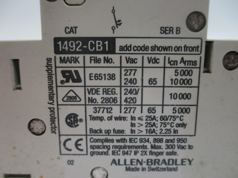 ALLEN BRADLEY 1492-CB1G030 SER. B 277VAC 3A NSNP