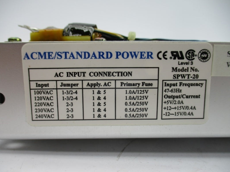 ACME/STANDARD POWER SPWT-20 240VAC 1.0A NSMP