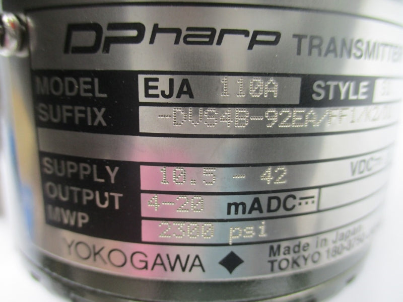 YOKOGAWA EJA110A-DUS4B-92EA/FF1/K2/D1 10.5-42VDC 2300PSI NSNP