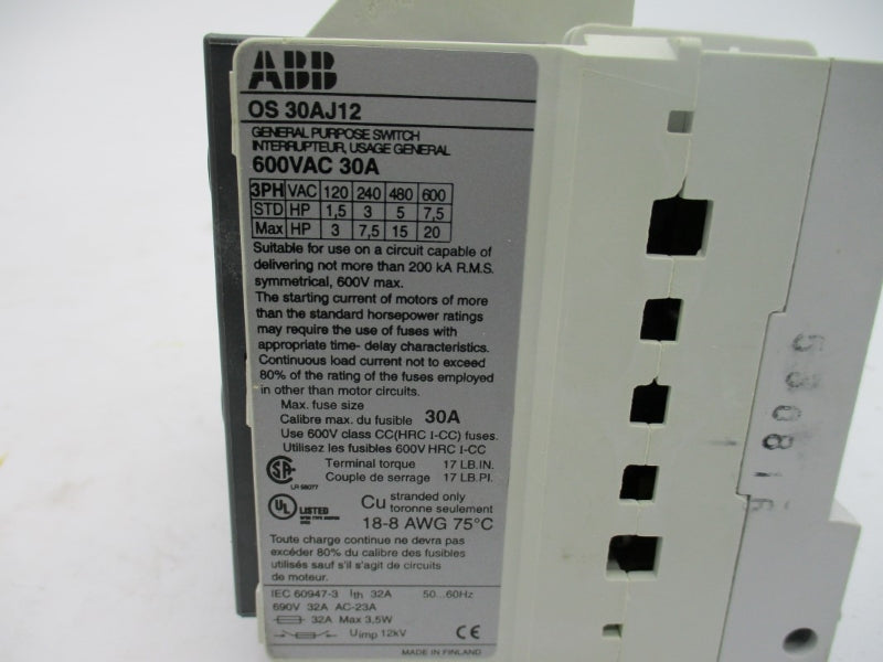 ABB 1SCA022548R9810 OS30AJ12 600VAC 30A NSMP