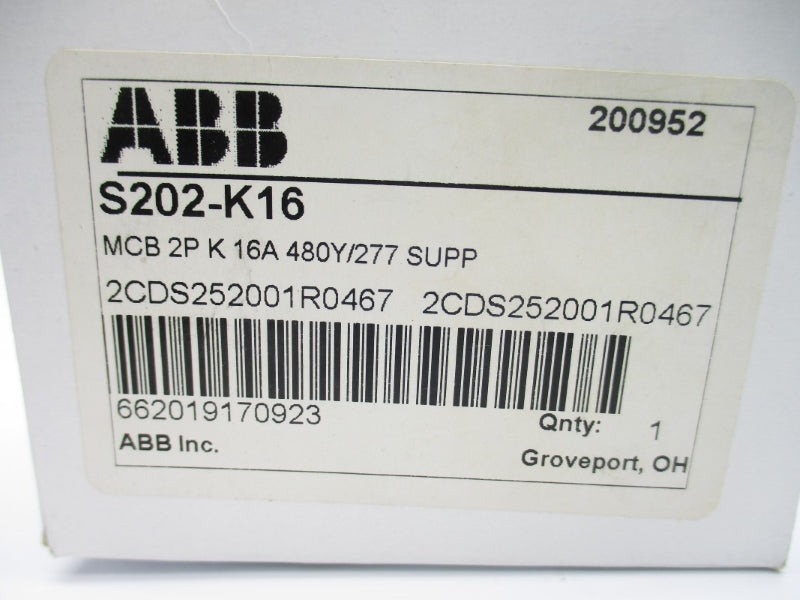 ABB 2CDS252001R0467 S202-K16 400V 16A NSMP