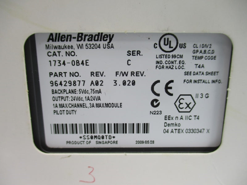 ALLEN BRADLEY 1734-OB4E SER. C F/W 3.020 24VDC 3A NSMP