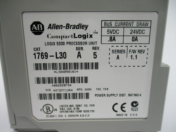 ALLEN BRADLEY 1769-L30 SER. A F/W 1.1 24VDC .8A NSMP