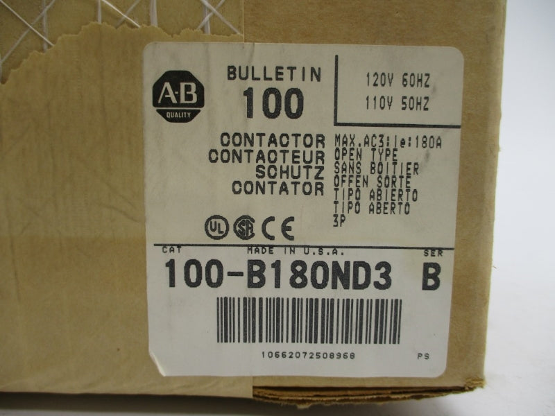 ALLEN BRADLEY 100-B180ND3 SER. B 110/120V 180A (BR/WH) NSFS