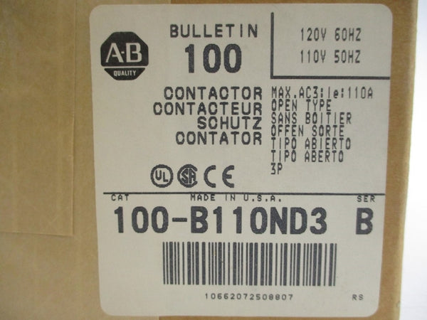 ALLEN BRADLEY 100-B110ND3 SER. B 110/120V 110A (BR/WH) NSFS