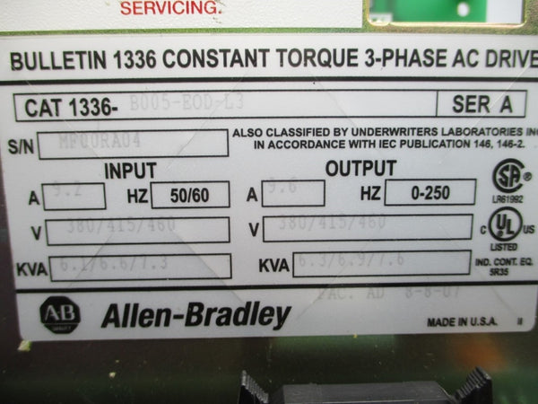 ALLEN BRADLEY 1336-B005-EOD-L3 SER. A 380/415/460V 9.2A NSNP