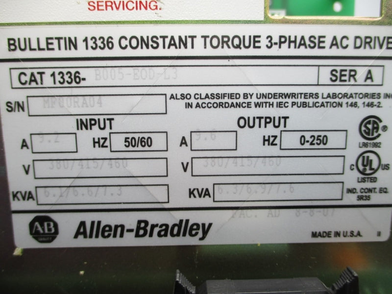 ALLEN BRADLEY 1336-B005-EOD-L3 SER. A 380/415/460V 9.2A NSNP