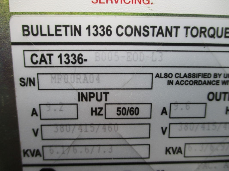 ALLEN BRADLEY 1336-B005-EOD-L3 SER. A 380/415/460V 9.2A NSNP