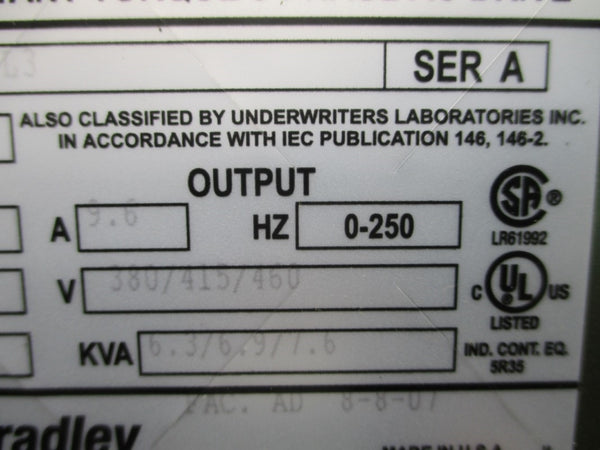 ALLEN BRADLEY 1336-B005-EOD-L3 SER. A 380/415/460V 9.2A NSNP