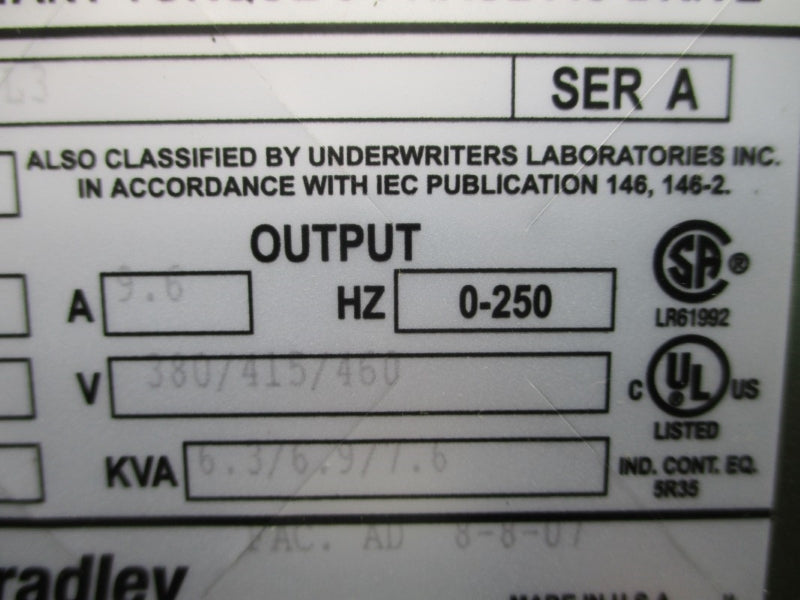 ALLEN BRADLEY 1336-B005-EOD-L3 SER. A 380/415/460V 9.2A NSNP