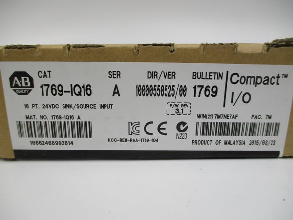 ALLEN BRADLEY 1769-IQ16 SER. A F/W 3.1 24VDC DATE: 2015 NSFS