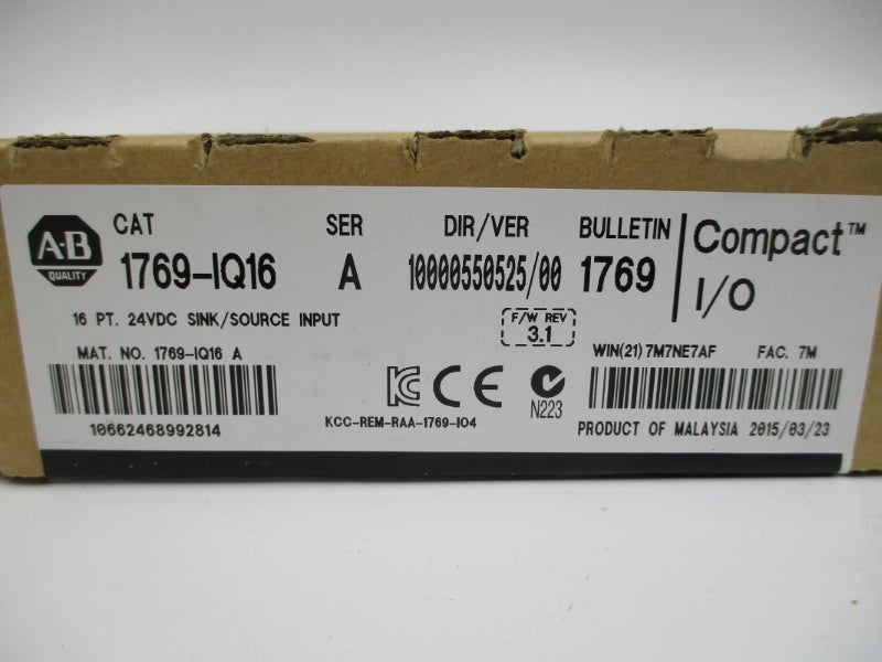 ALLEN BRADLEY 1769-IQ16 SER. A F/W 3.1 24VDC DATE: 2015 NSFS