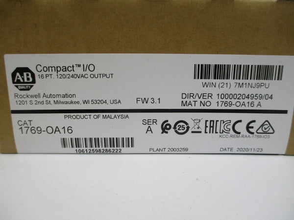 ALLEN BRADLEY 1769-OA16 SER. A F/W 3.1 120/240VAC DATE: 2020 NSFS