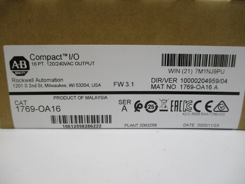 ALLEN BRADLEY 1769-OA16 SER. A F/W 3.1 120/240VAC DATE: 2020 NSFS