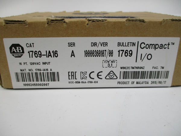 ALLEN BRADLEY 1769-IA16 SER. A F/W 3.1 120VAC DATE: 2015 NSFS