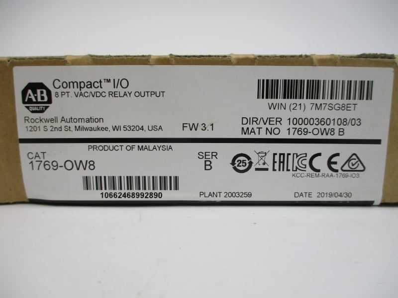 ALLEN BRADLEY 1769-OW8 SER. B F/W 3.1 DATE: 2019 NSFS