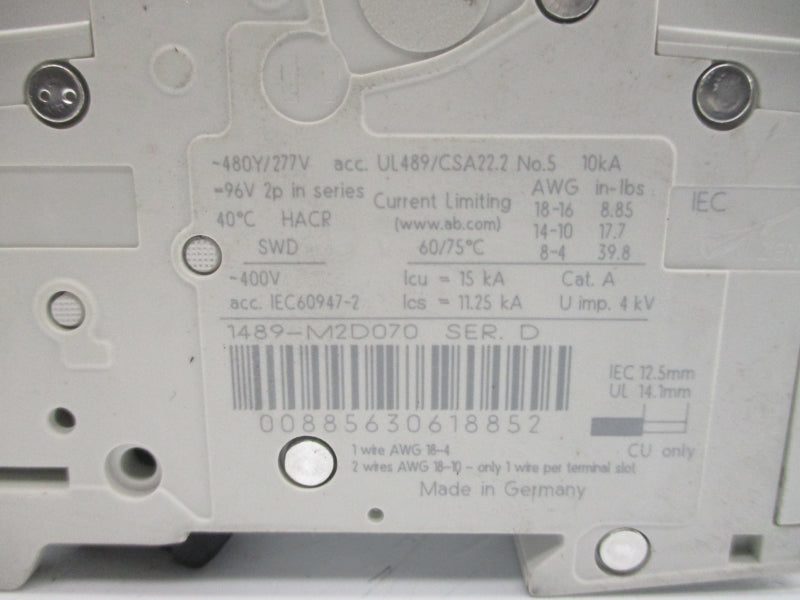 ALLEN BRADLEY 1489-M2D070 SER. D 277VAC 7A NSMP