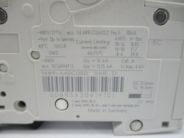 ALLEN BRADLEY 1489-M2C050 SER. D 277VAC 5A NSMP