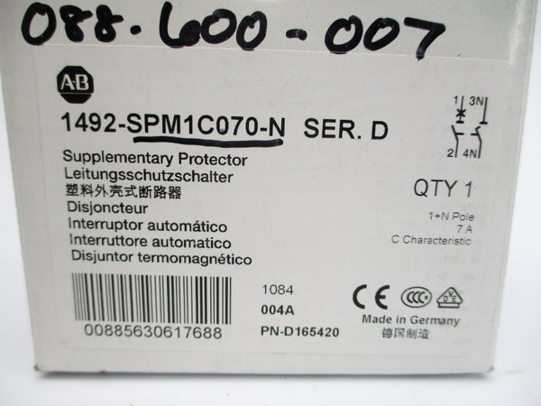 ALLEN BRADLEY 1492-SPM1C070-N SER. D 253VAC 7A NSMP