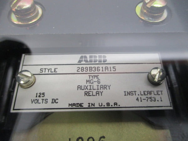 ABB 289B361A15 MG-6 125VDC NSNP