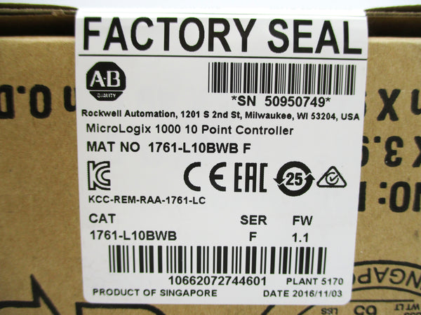 ALLEN BRADLEY 1761-L10BWB SER. F F/W 1.1 DATE: 2016 NSFS