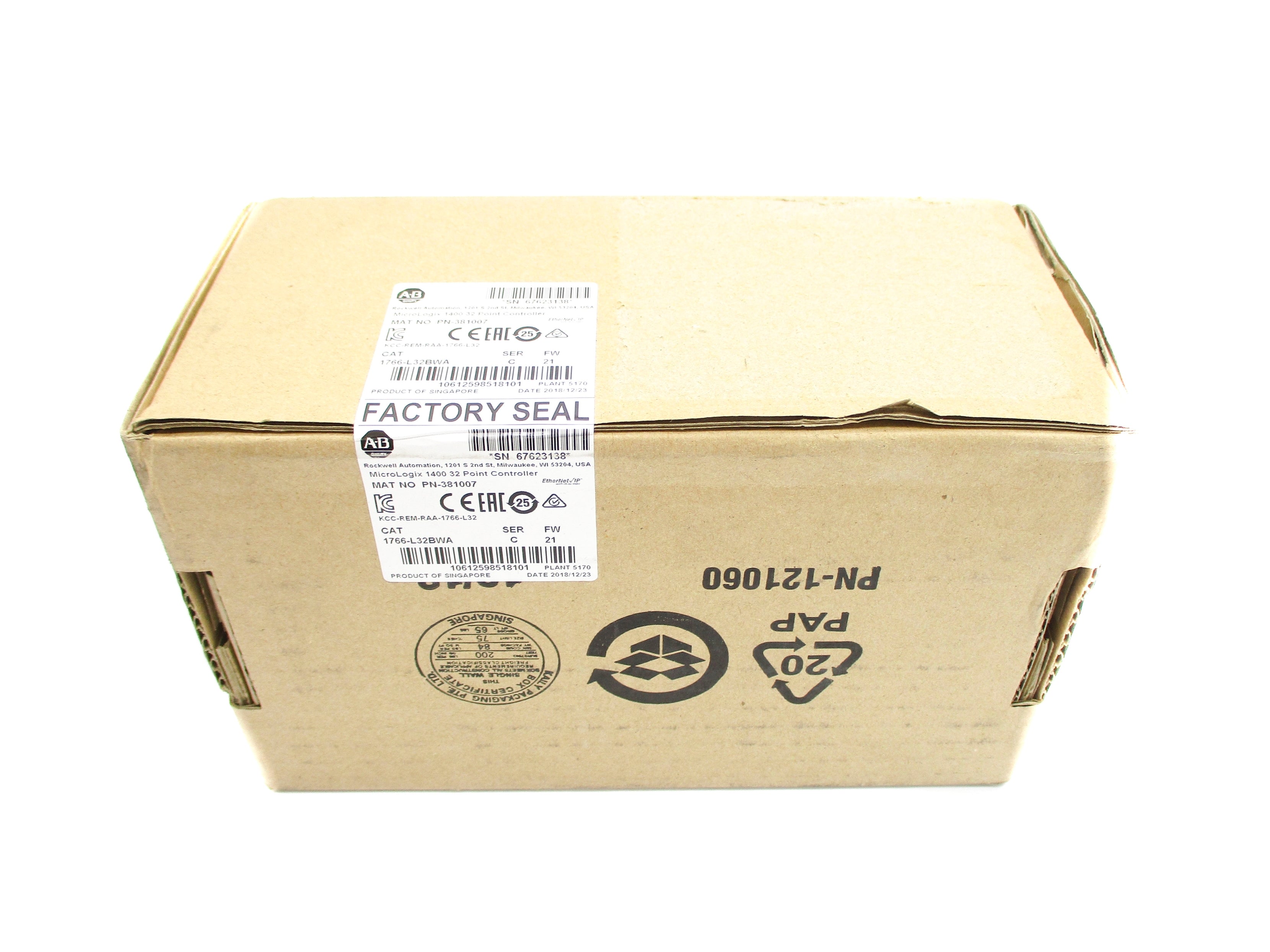 ALLEN BRADLEY 1766-L32BWA SER. C F/W 21 DATE: 2018 NSFS