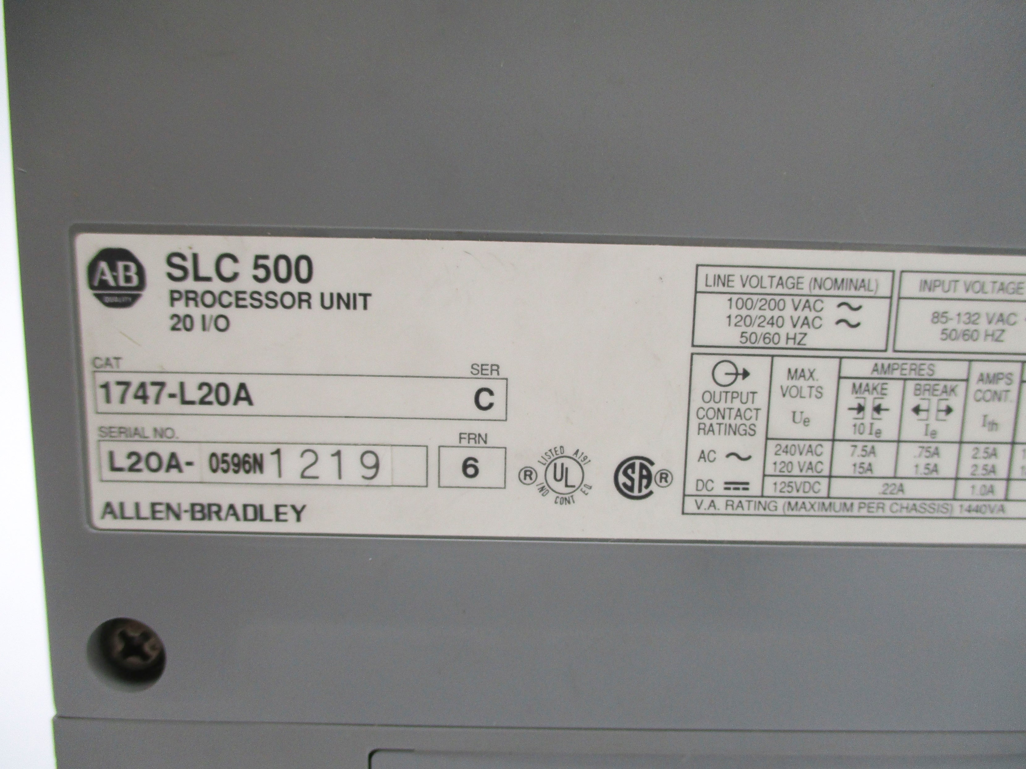 ALLEN BRADLEY 1747-L20A SER. C F/W 6 (AS PICTURED) UNMP