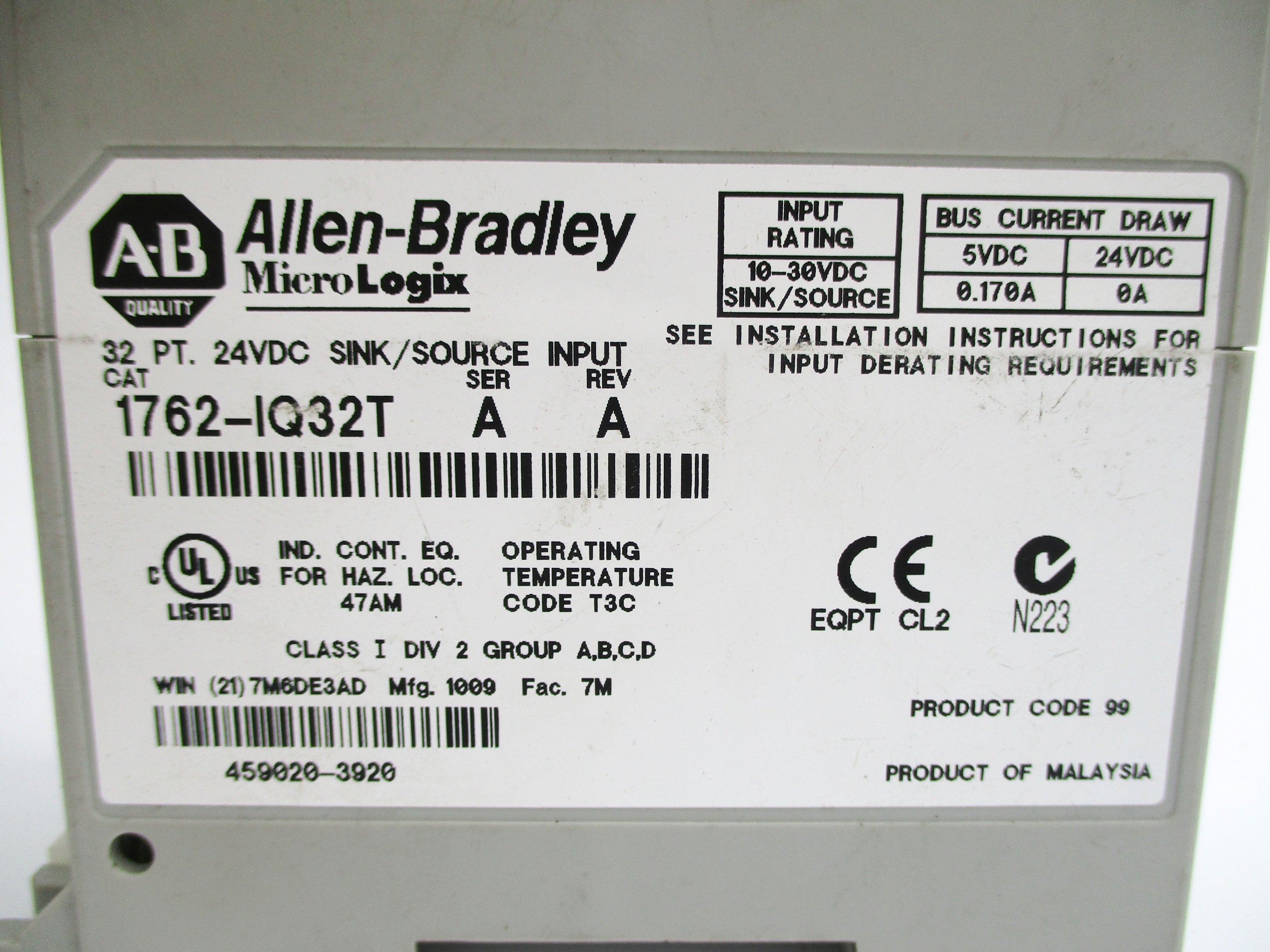 ALLEN BRADLEY 1762-IQ32T SER. A NSNP