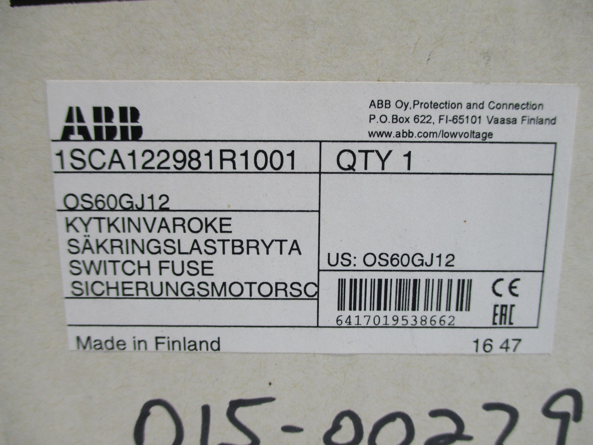 ABB OS60GJ12 1SCA122981R1001 NSMP