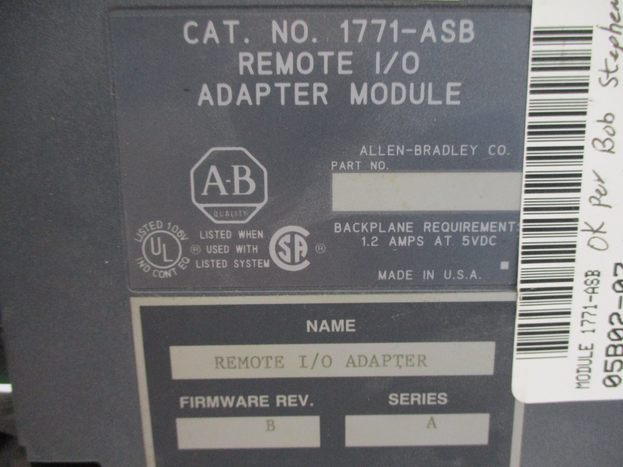 ALLEN BRADLEY 1771-ASB SER. A F/W B (AS PICTURED) UNMP