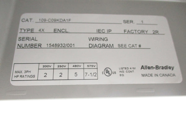 ALLEN BRADLEY 109-C09KDA1F SER. 1 NSNP