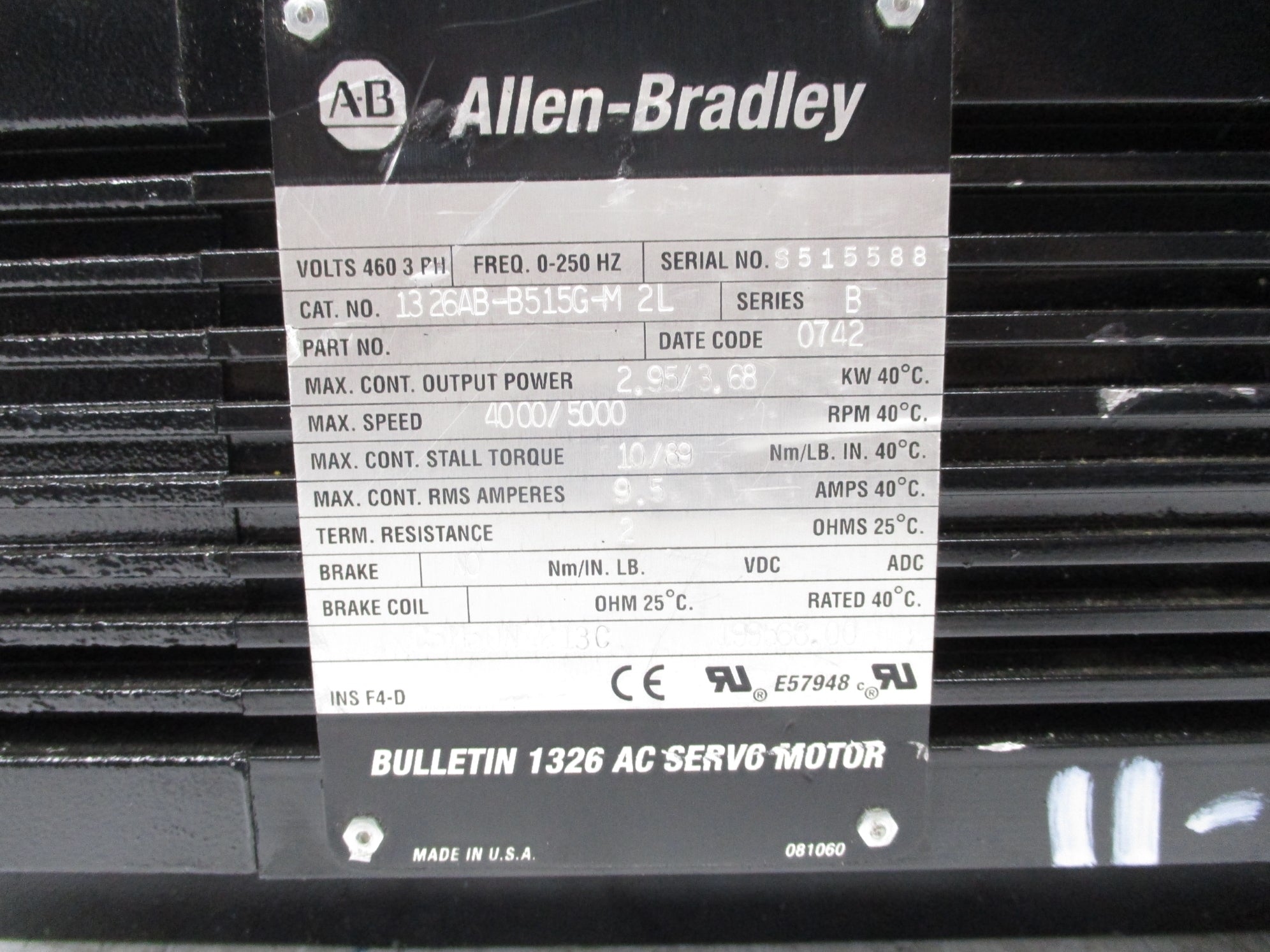 ALLEN BRADLEY 1326AB-B515G-M2L SER. B 460V 9.5A UNMP