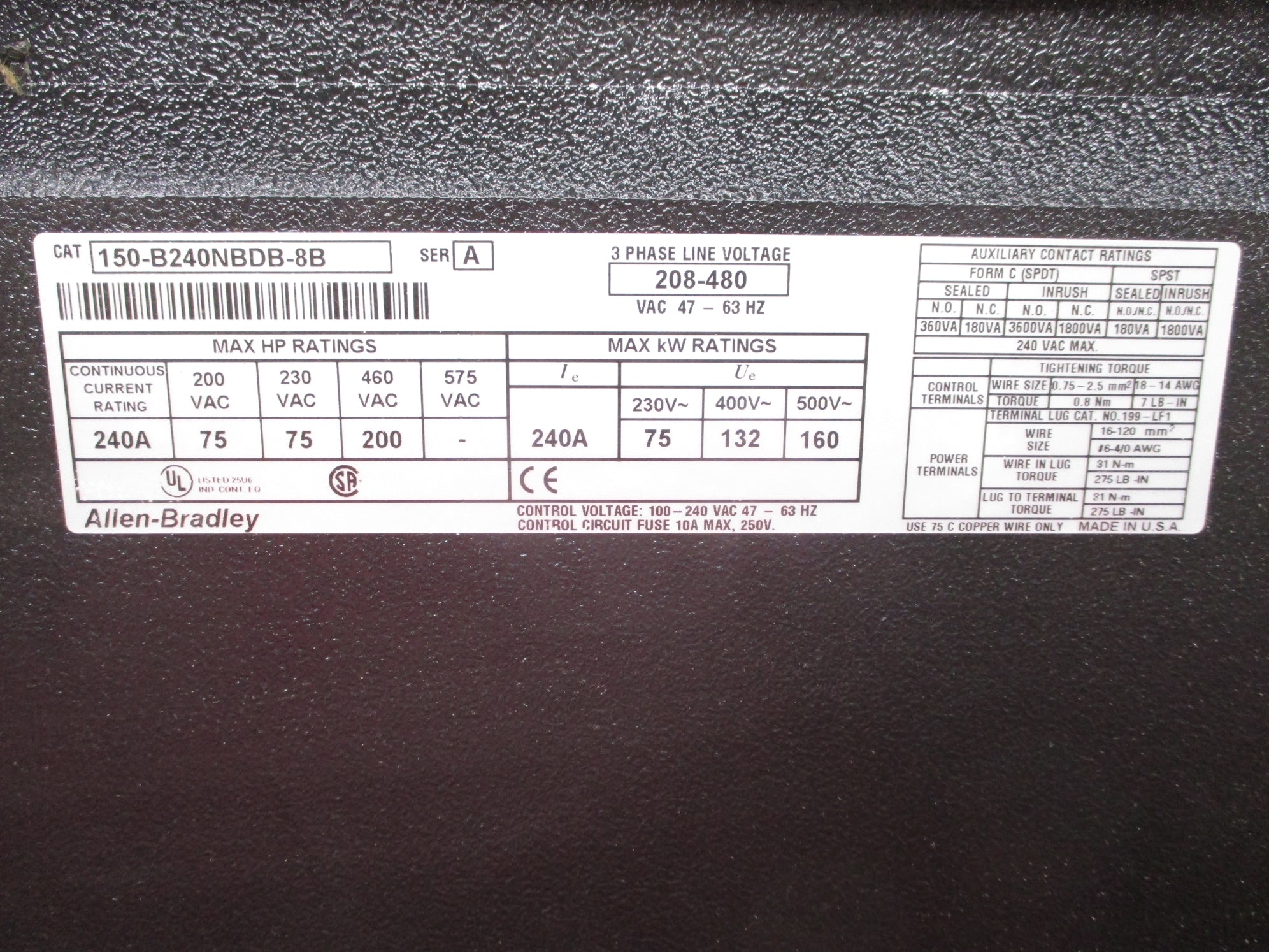 ALLEN BRADLEY 150-B240NBDB-8B SER. A NSNP