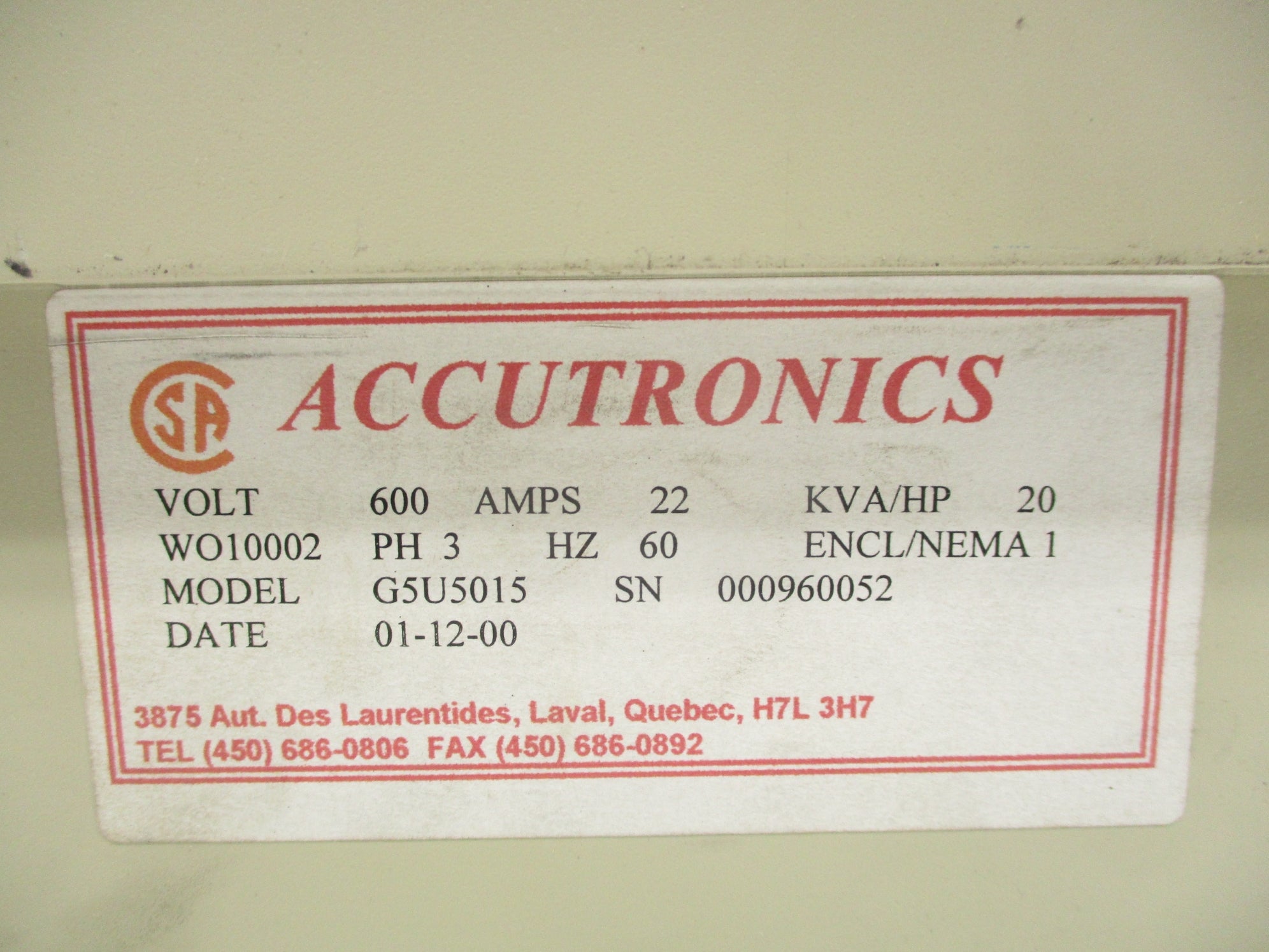 ACCUTRONICS G5U5015 UNMP