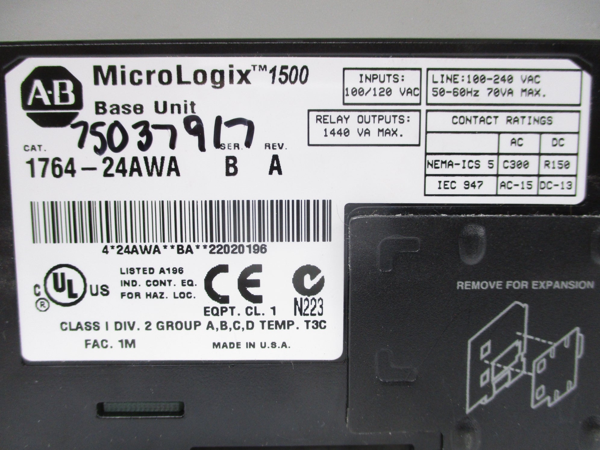 ALLEN BRADLEY 1764-24AWA SER. B UNMP